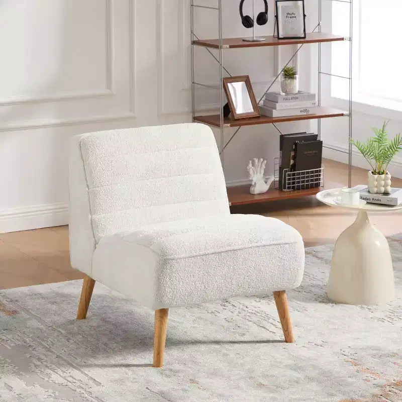 Poltrona moderna senza braccioli con gambe in legno di gomma, sedia slipper rivestita in ciniglia per soggiorno, camera da letto o angolo lettura-Panipeachy