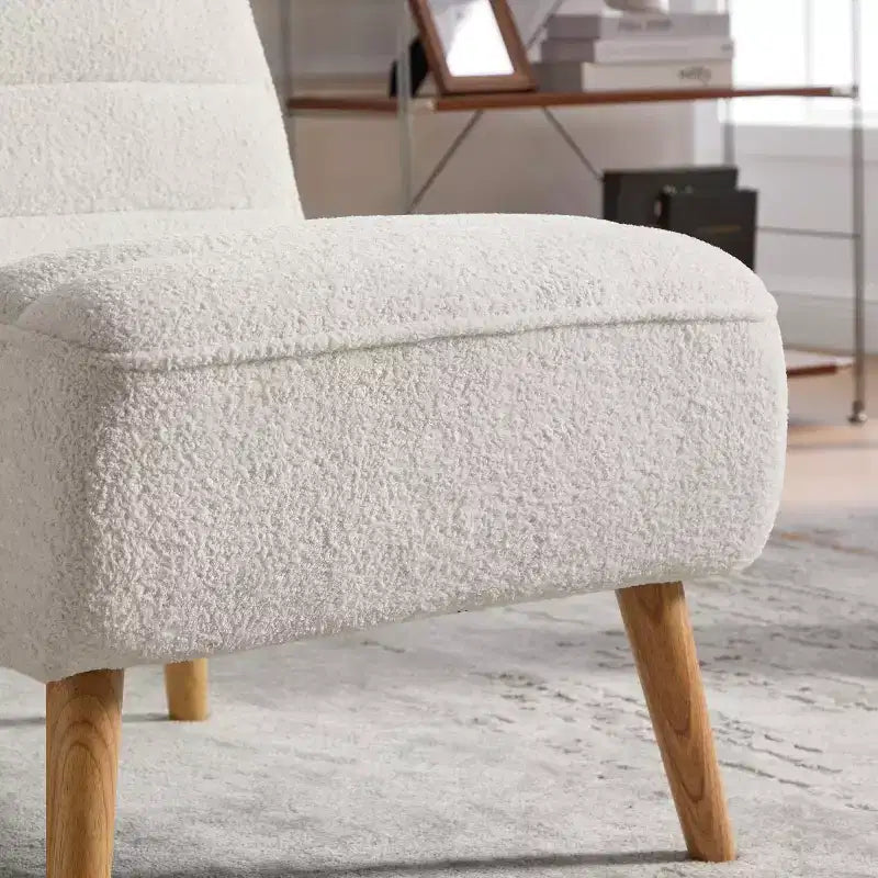 Poltrona moderna senza braccioli con gambe in legno di gomma, sedia slipper rivestita in ciniglia per soggiorno, camera da letto o angolo lettura-Panipeachy
