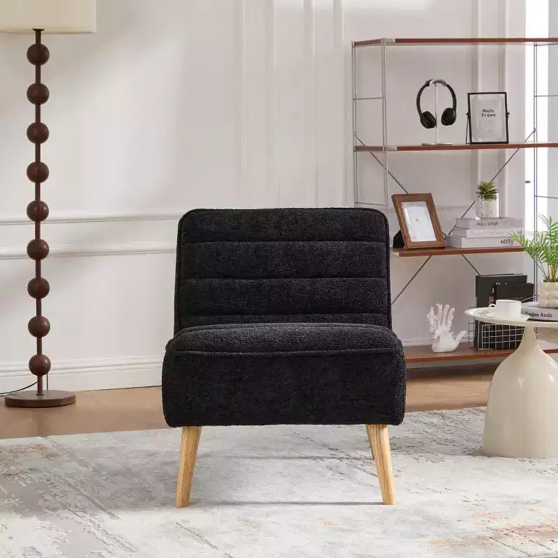 Poltrona moderna senza braccioli con gambe in legno di gomma, sedia slipper rivestita in ciniglia per soggiorno, camera da letto o angolo lettura-Panipeachy