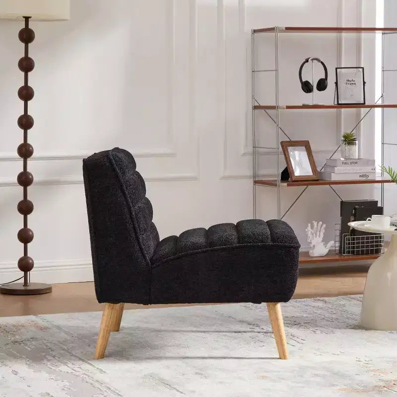 Poltrona moderna senza braccioli con gambe in legno di gomma, sedia slipper rivestita in ciniglia per soggiorno, camera da letto o angolo lettura-Panipeachy
