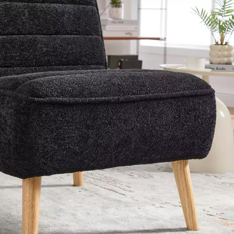 Poltrona moderna senza braccioli con gambe in legno di gomma, sedia slipper rivestita in ciniglia per soggiorno, camera da letto o angolo lettura-Panipeachy