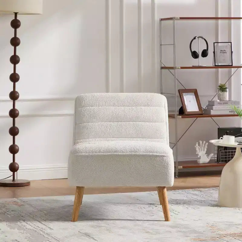 Poltrona moderna senza braccioli con gambe in legno di gomma, sedia slipper rivestita in ciniglia per soggiorno, camera da letto o angolo lettura-Panipeachy