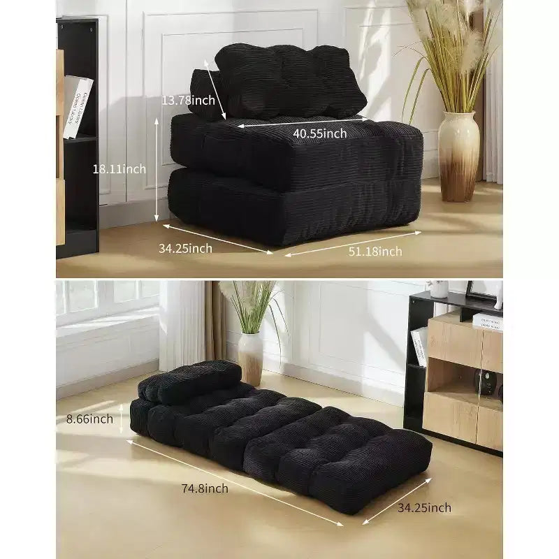 Acekool Divano Letto Pieghevole, Poltrona Letto Convertibile con Cuscino e Tasca Laterale, Design con Materasso Richiudibile, Lettino da Terra Portatile per Piccoli Spazi