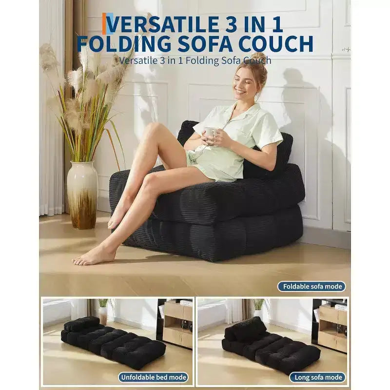 Acekool Divano Letto Pieghevole, Poltrona Letto Convertibile con Cuscino e Tasca Laterale, Design con Materasso Richiudibile, Lettino da Terra Portatile per Piccoli Spazi