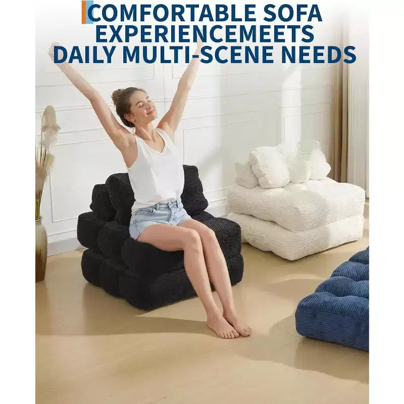Acekool Divano Letto Pieghevole, Poltrona Letto Convertibile con Cuscino e Tasca Laterale, Design con Materasso Richiudibile, Lettino da Terra Portatile per Piccoli Spazi