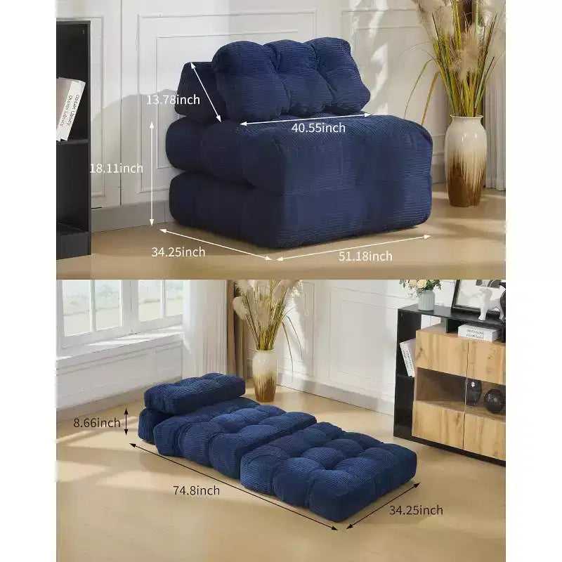 Acekool Divano Letto Pieghevole, Poltrona Letto Convertibile con Cuscino e Tasca Laterale, Design con Materasso Richiudibile, Lettino da Terra Portatile per Piccoli Spazi