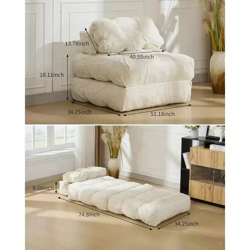 Acekool Divano Letto Pieghevole, Poltrona Letto Convertibile con Cuscino e Tasca Laterale, Design con Materasso Richiudibile, Lettino da Terra Portatile per Piccoli Spazi