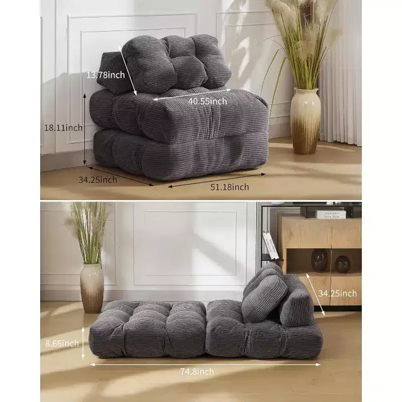 Acekool Divano Letto Pieghevole, Poltrona Letto Convertibile con Cuscino e Tasca Laterale, Design con Materasso Richiudibile, Lettino da Terra Portatile per Piccoli Spazi