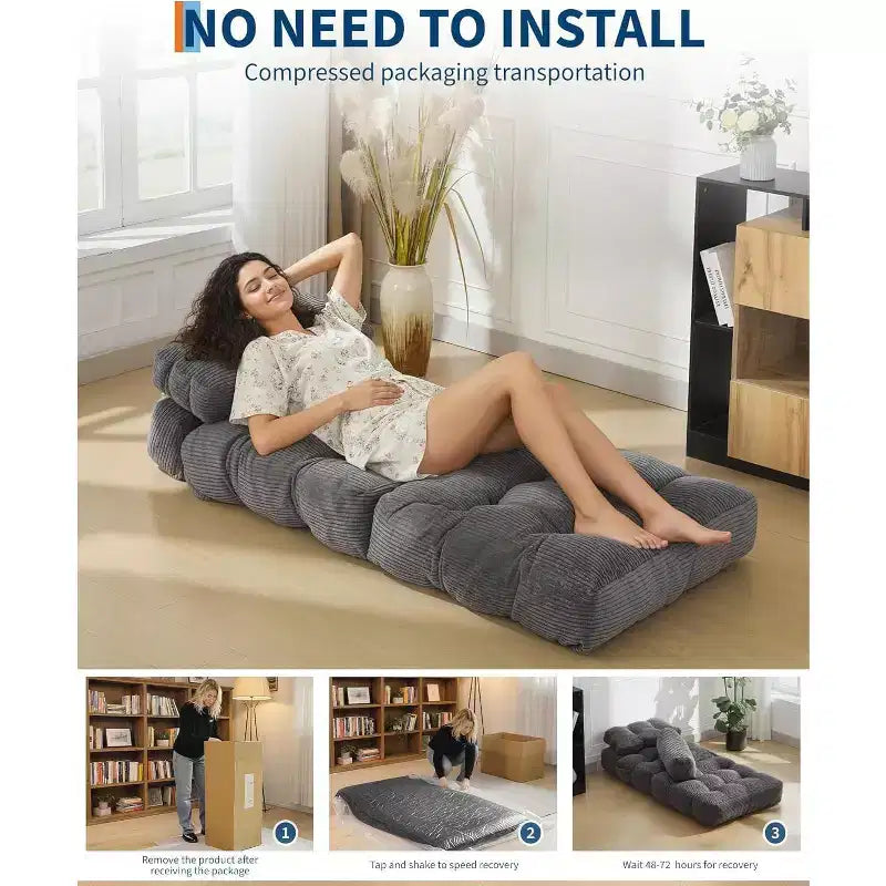 Acekool Divano Letto Pieghevole, Poltrona Letto Convertibile con Cuscino e Tasca Laterale, Design con Materasso Richiudibile, Lettino da Terra Portatile per Piccoli Spazi