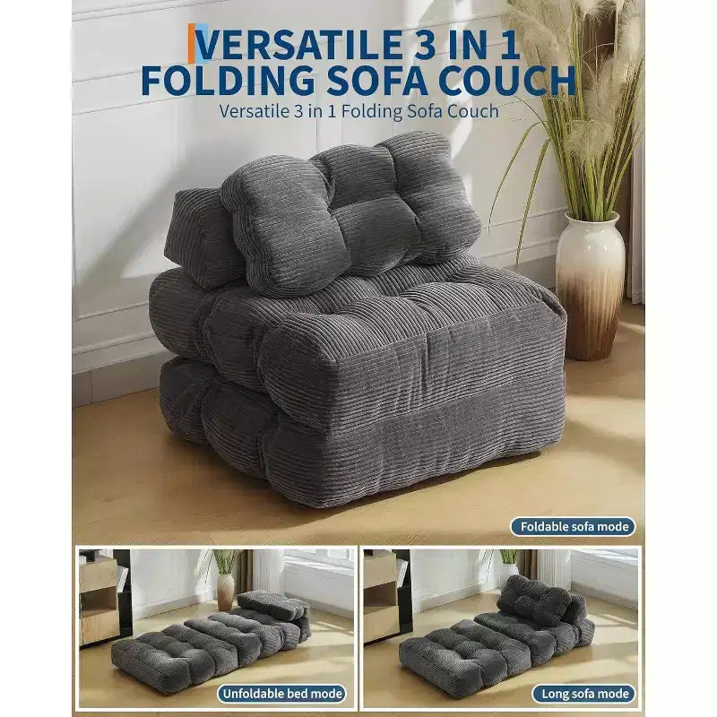 Acekool Divano Letto Pieghevole, Poltrona Letto Convertibile con Cuscino e Tasca Laterale, Design con Materasso Richiudibile, Lettino da Terra Portatile per Piccoli Spazi