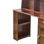 Toeletta con Specchio Scorrevole e Luci a 3 Colori, Scrivania Trucco Finitura Noce con Ripiano a Vista, Cassetto e Armadietto
