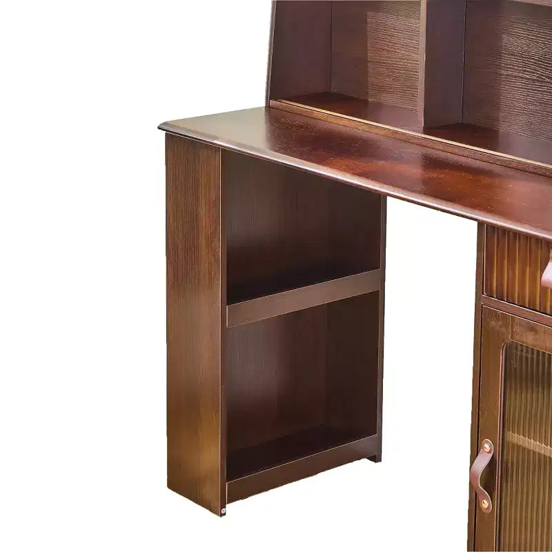 Toeletta con Specchio Scorrevole e Luci a 3 Colori, Scrivania Trucco Finitura Noce con Ripiano a Vista, Cassetto e Armadietto