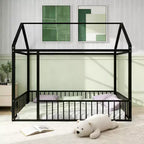 Luxystar Twin Size Metal House Bed Frame with Fence for Kids and Teens