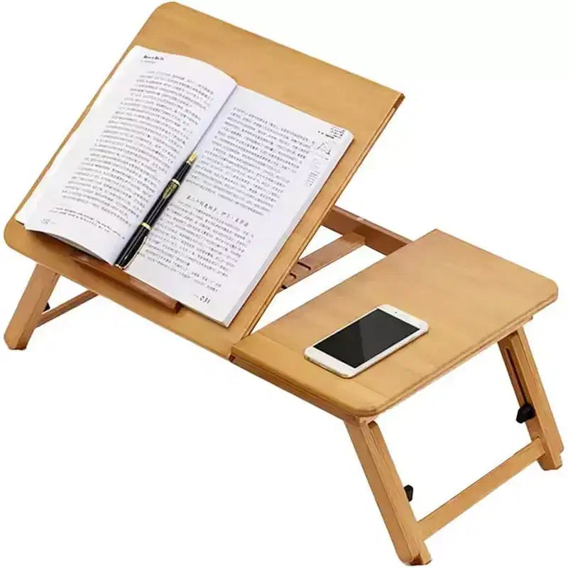Bamboo Laptop Tray Height & Angle Adjustable Foldable Legs Lap Desk, Portable Bed Table for Working, Writing, Drawing, Reading on Bed, Floor