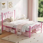 Twin Size Metal Bed Frame, Twin Bed Frames for Girls, Heavy-Duty Bed with Heart-Shaped Design Headboard&Footboard, No Box Spring Needed/Noise-Free