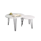 Set di 2 tavolini da caffè rotondi impilabili, piano in finto marmo da 60 cm con struttura in metallo, tavolini in legno per soggiorno
