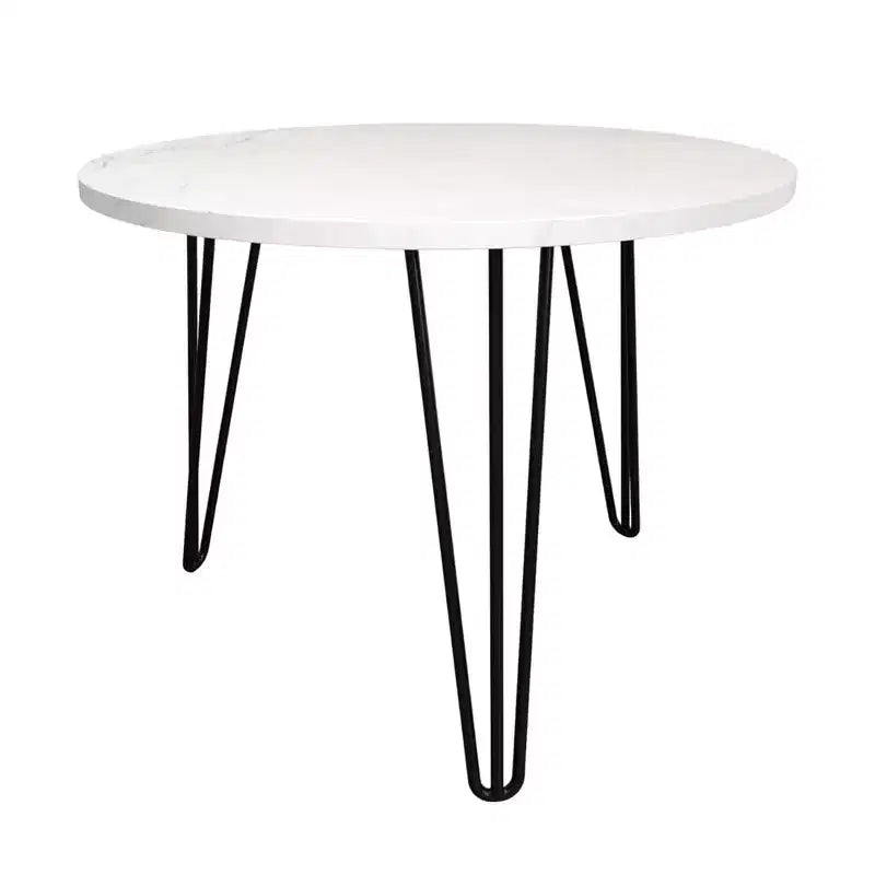 Set di 2 tavolini da caffè rotondi impilabili, piano in finto marmo da 60 cm con struttura in metallo, tavolini in legno per soggiorno
