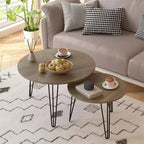 Round Nesting Coffee Table Set of 2, 27.56 Inch Imitation Marble Top with Metal Frame, Wooden End Tables for Living Room