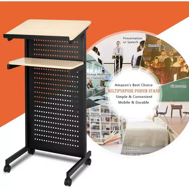 VINGLI Leggio mobile, podio portatile per discorsi in aula, scrivania multi-funzione per laptop con fermo laterale