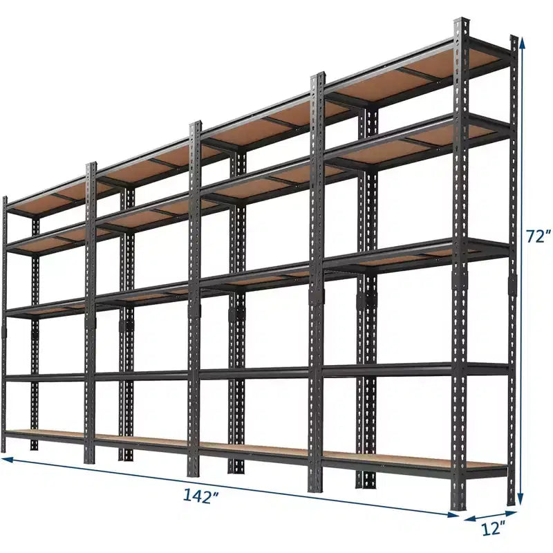 Scaffali portaoggetti, set da 4 scaffali in metallo a 5 ripiani, resistenti, regolabili, per garage, 183A x 90L x 30P cm, Neri