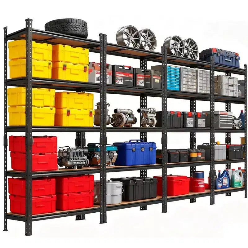 Scaffali portaoggetti, set da 4 scaffali in metallo a 5 ripiani, resistenti, regolabili, per garage, 183A x 90L x 30P cm, Neri