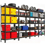 Scaffali portaoggetti, set da 4 scaffali in metallo a 5 ripiani, resistenti, regolabili, per garage, 183A x 90L x 30P cm, Neri