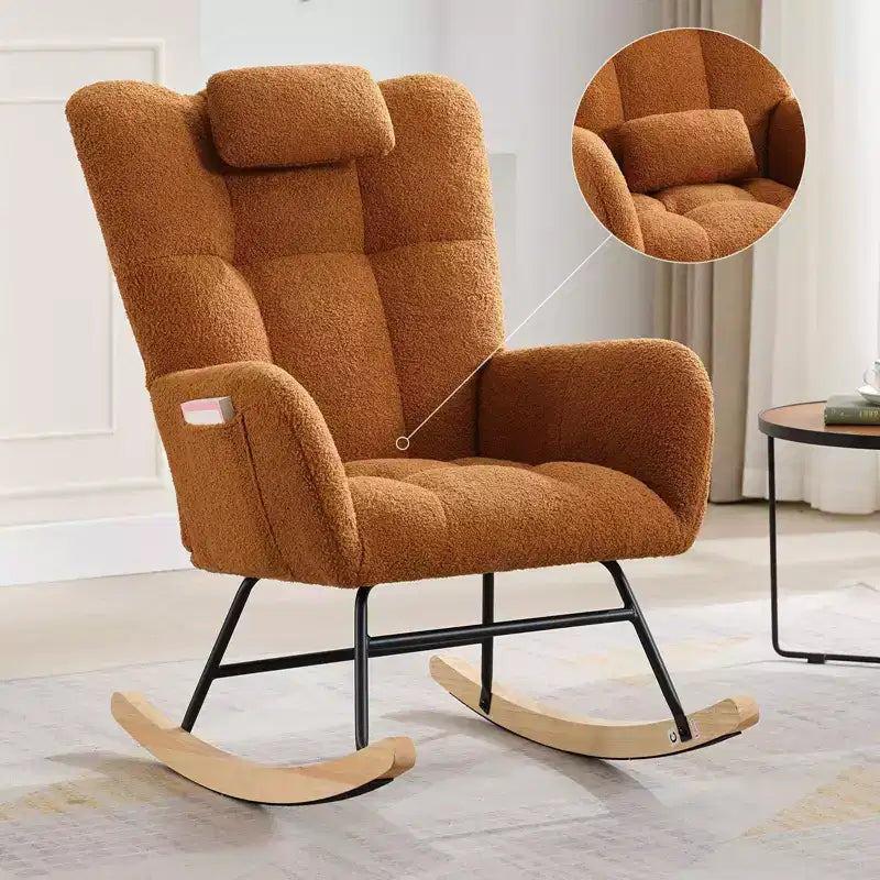 Set di poltrone a dondolo moderne imbottite (2 pezzi) con schienale alto e seduta imbottita per soggiorno/camera da letto