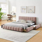 MAYEERTY Letto imbottito Queen Size, giroletto imbottito, testiera, struttura letto solida con cassetto portaoggetti, rosa