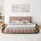MAYEERTY Letto imbottito Queen Size, giroletto imbottito, testiera, struttura letto solida con cassetto portaoggetti, rosa