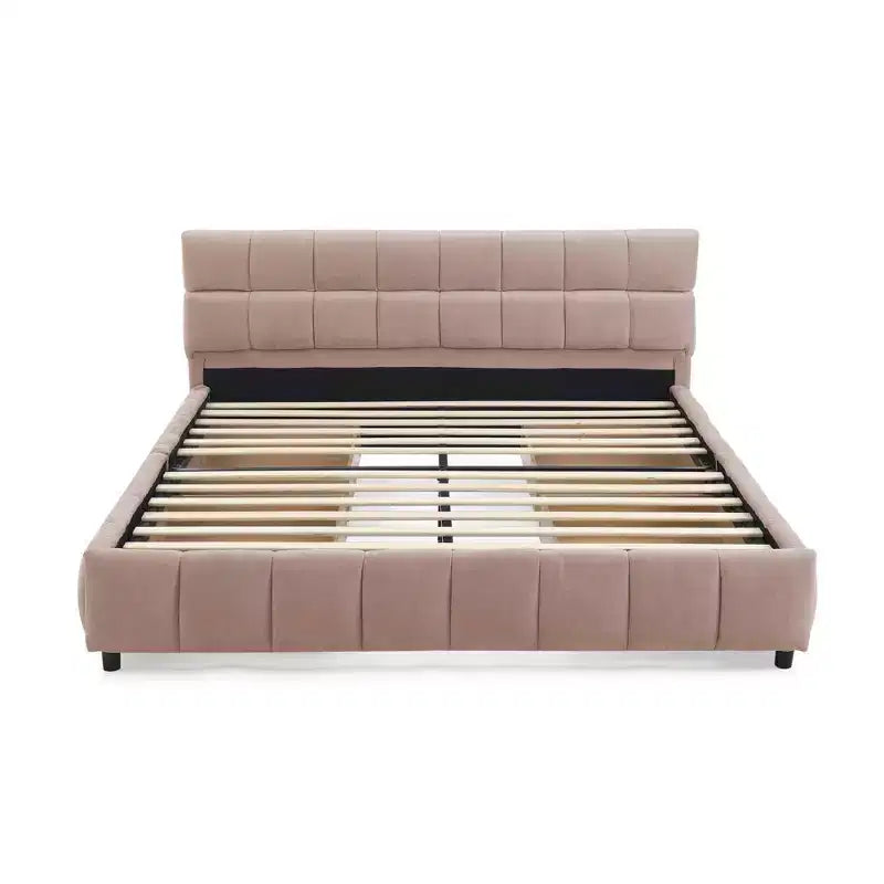 MAYEERTY Letto imbottito Queen Size, giroletto imbottito, testiera, struttura letto solida con cassetto portaoggetti, rosa