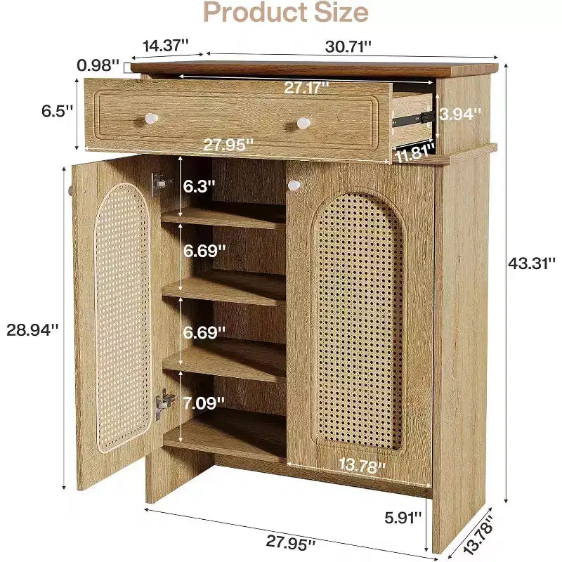 Lantine 43.3 Scarpiera con Ante, Scarpiera a 6 Livelli con Cassetto e Ripiani Regolabili per Ingresso, Corridoio, Camera da Letto