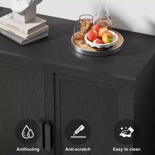 Mobile dispensa da cucina in legno nero da 72" con ripiani regolabili e 2 ante per soggiorno