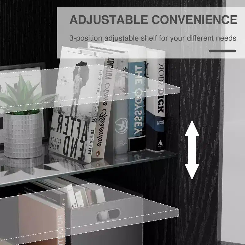 Mobile dispensa da cucina in legno nero da 72" con ripiani regolabili e 2 ante per soggiorno