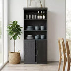 72 Black Wooden Kitchen Pantry Cabinet with Adjustable Shelves and 2 Doors for Living Room