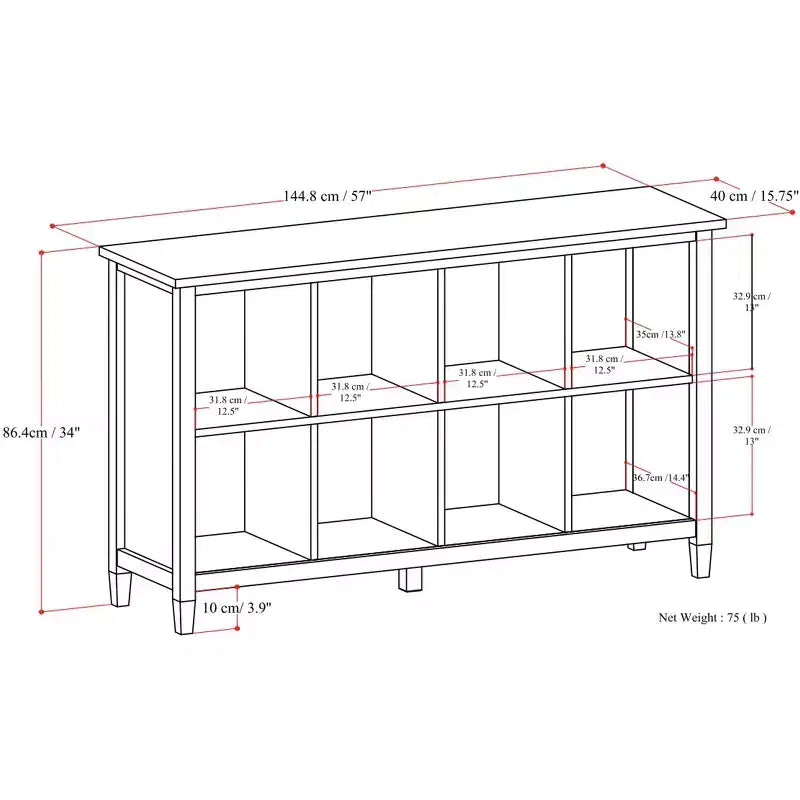 Norfolk MOBILE CONTENITORE A 8 CUBI largo 145 cm in LEGNO MASSELLO, in stile Transizionale, Marrone Dorato Chiaro