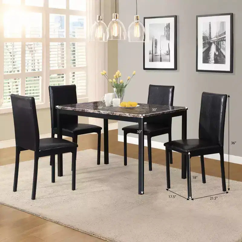 Set da pranzo GDFStudio Nolan da 5 pezzi con struttura in metallo e piano in finto marmo