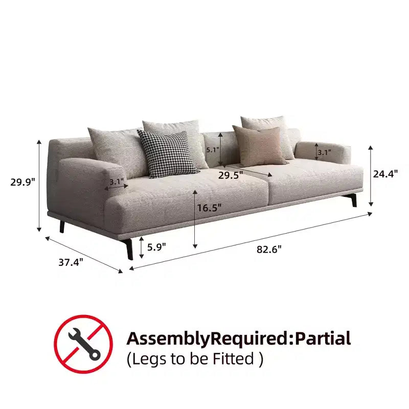 Divano moderno da 110.2 pollici a 4 posti con seduta profonda, 4 cuscini schienale e 2 cuscini decorativi, gambe in metallo, beige per soggiorno