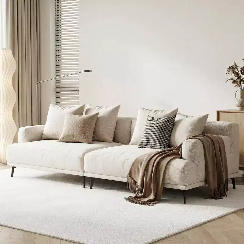 Divano moderno da 110.2 pollici a 4 posti con seduta profonda, 4 cuscini schienale e 2 cuscini decorativi, gambe in metallo, beige per soggiorno