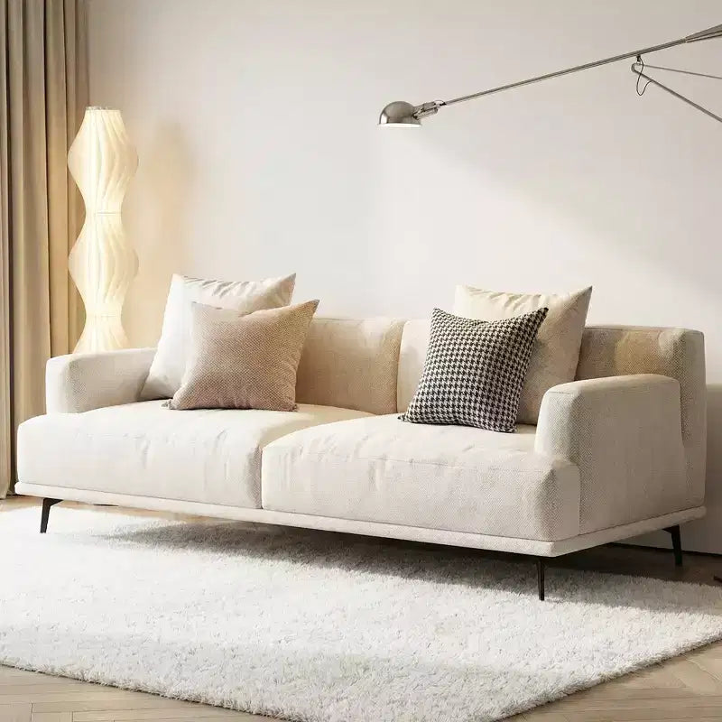 Divano moderno da 110.2 pollici a 4 posti con seduta profonda, 4 cuscini schienale e 2 cuscini decorativi, gambe in metallo, beige per soggiorno