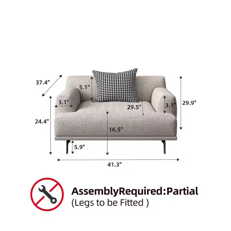 Divano moderno da 110.2 pollici a 4 posti con seduta profonda, 4 cuscini schienale e 2 cuscini decorativi, gambe in metallo, beige per soggiorno