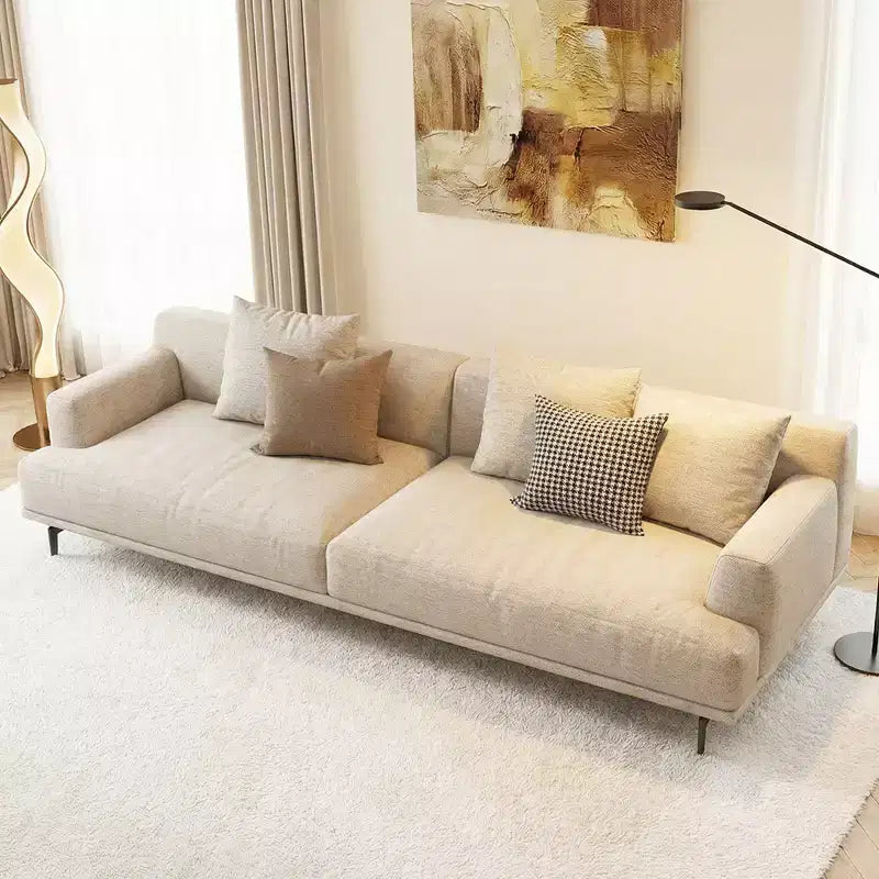 Divano moderno da 110.2 pollici a 4 posti con seduta profonda, 4 cuscini schienale e 2 cuscini decorativi, gambe in metallo, beige per soggiorno