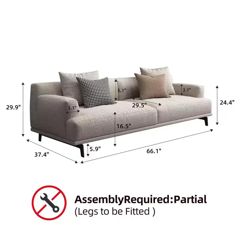 Divano moderno da 110.2 pollici a 4 posti con seduta profonda, 4 cuscini schienale e 2 cuscini decorativi, gambe in metallo, beige per soggiorno