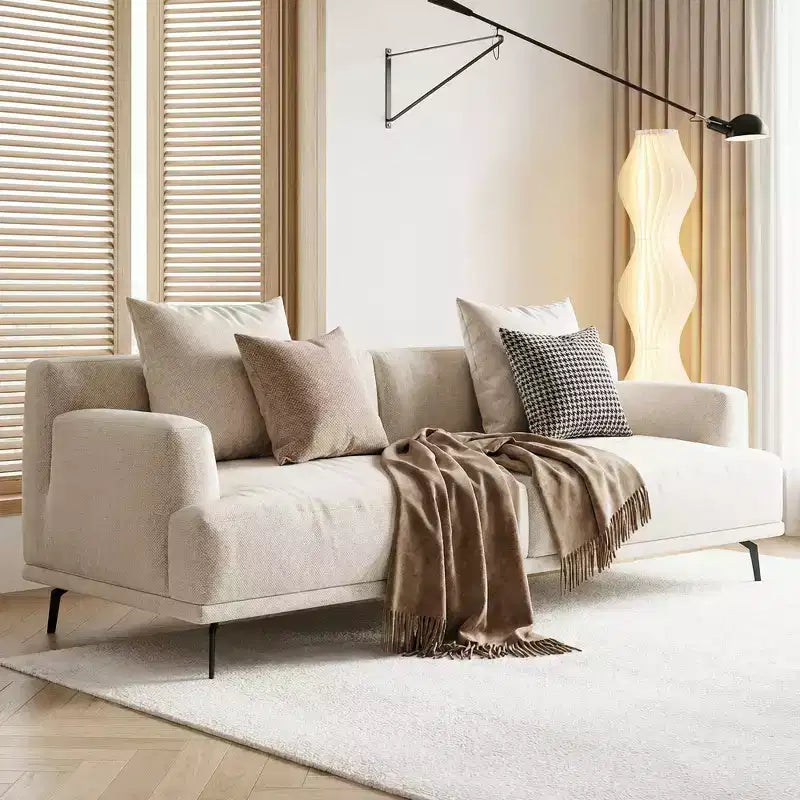 Divano moderno da 110.2 pollici a 4 posti con seduta profonda, 4 cuscini schienale e 2 cuscini decorativi, gambe in metallo, beige per soggiorno