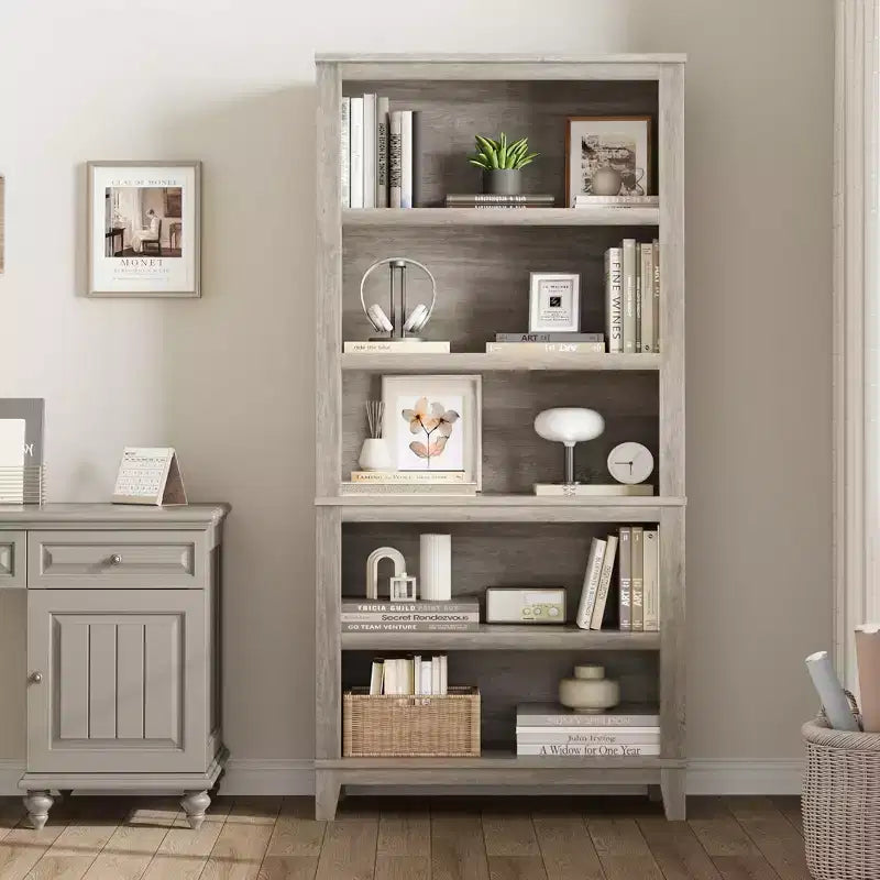 COZONY Set di 2 Librerie a 5 Ripiani - Libreria Stretta Alta 180cm con Ripiani Regolabili e Gambe in Legno, per Soggiorno, Ufficio, Camera da Letto