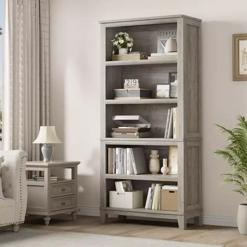 COZONY Set di 2 Librerie a 5 Ripiani - Libreria Stretta Alta 180cm con Ripiani Regolabili e Gambe in Legno, per Soggiorno, Ufficio, Camera da Letto