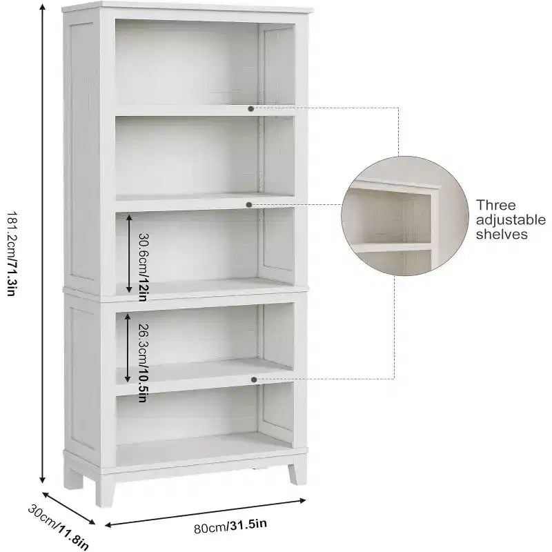 COZONY Set di 2 Librerie a 5 Ripiani - Libreria Stretta Alta 180cm con Ripiani Regolabili e Gambe in Legno, per Soggiorno, Ufficio, Camera da Letto