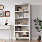 COZONY Set di 2 Librerie a 5 Ripiani - Libreria Stretta Alta 180cm con Ripiani Regolabili e Gambe in Legno, per Soggiorno, Ufficio, Camera da Letto