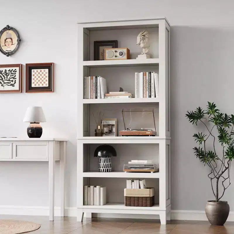 COZONY Set di 2 Librerie a 5 Ripiani - Libreria Stretta Alta 180cm con Ripiani Regolabili e Gambe in Legno, per Soggiorno, Ufficio, Camera da Letto
