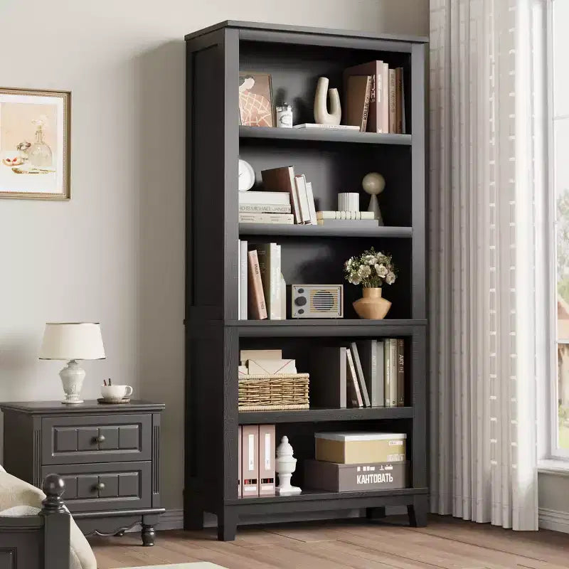 COZONY Set di 2 Librerie a 5 Ripiani - Libreria Stretta Alta 180cm con Ripiani Regolabili e Gambe in Legno, per Soggiorno, Ufficio, Camera da Letto