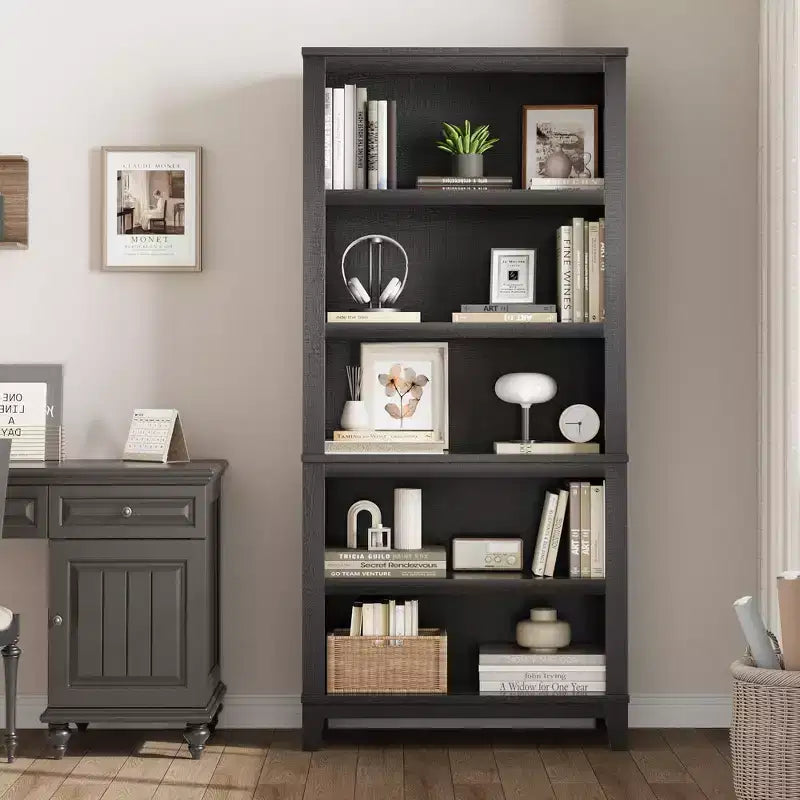 COZONY 5-Tier Bookcase Set of 2 - 71 Tall Narrow Bookshelf with Adjustable Shelves & Wooden Legs, for Living Room, Office, Bedroom